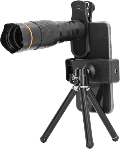 Portable 32X Phone Camera Lens HD Zoom Lens Clip On, Double Adjustment Eyepiece System, Large Aperture Objective Lens, Multiple Use Modes, Widely Applicable for Photo Video