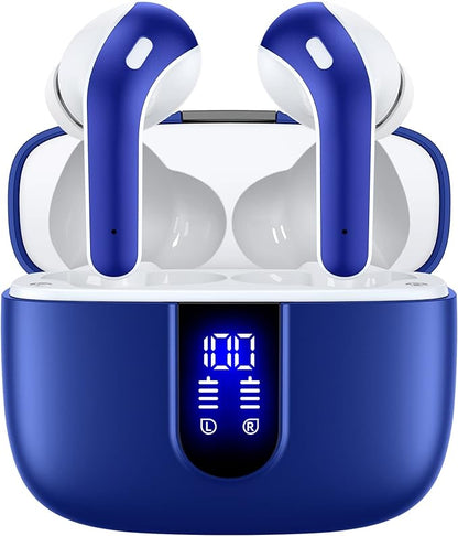 TAGRY Bluetooth Headphones True Wireless Earbuds 60H Playback LED Power Display Earphones with Wireless Charging Case IPX5 Waterproof in-Ear Ear buds with Mic for TV Smart Phone Laptop Computer Sports