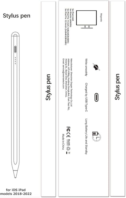 Stylus Pen for iPad 9th&10th - Type-c Charging Pencil for ipad Palm Rejection Active Pen Compatible with (2018-2025) Apple iPad 6/7/8/9/10/11(A16), Air 3/4/5/M2/M3, Mini 5/6, Pro 11"/12.9"/M4 (White)