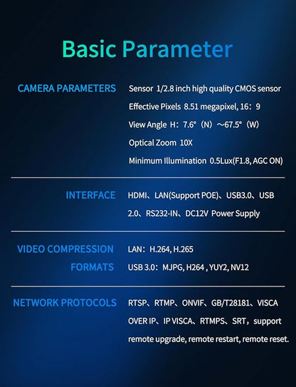 FEELWORLD 4K10X PTZ Camera 4K Resolution 10X USB HDMI for Video Conference Rooms Live Streaming Church Worship and Event with Zoom YouTube Teams OBS, AI Tracking Auto Focus POE Supported