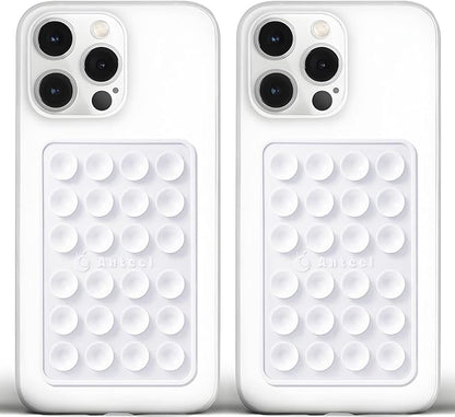 Anteel Medium-Sized Silicone Suction Phone Case Adhesive Mount, Enhanced Suction Power and Upgraded Thickened Sticky Phone Grip, Durable, Hands-Free Sticky Phone Holder, 2.28"x3.46" (WHT&WHT)
