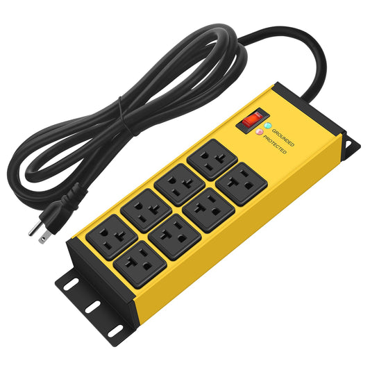 CCCEI 12 Gauge Heavy Duty Power Strip, 8 Ports, Yellow, 4FT.
