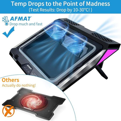 AFMAT Gaming Laptop Cooling Pad, 4500RPM Laptop Cooling Pad with Turbo-Fans, USB Ports, Colorful Lights - CPU Temperature Drops 20-30 ℃ Within Seconds - for 14-17.3 inch Laptops
