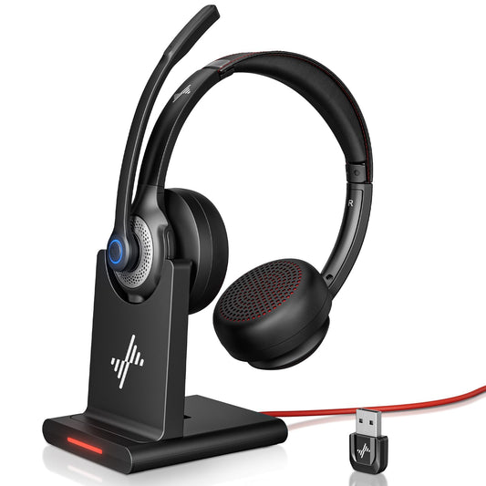 JIAMQISHI Bluetooth Wireless Headset with Mic for Work, Bluetooth 5.2, Advanced Noise Reduction Microphone, Clear Calls - Comfortable On-Ear Headphones, Applicable to PC, Laptop, Phone, Android, Zoom
