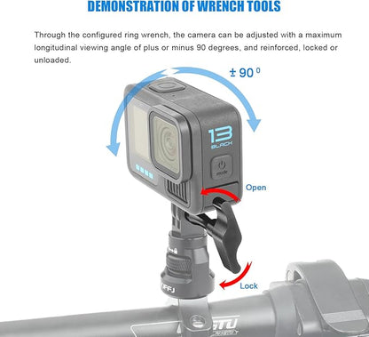 Bike Handlebar Mount for GoPro, 360 Degree Aluminium Alloy Motorbikes Round Tube Mount for Hero 13/12/11/10/9/8 and Other Action Cameras