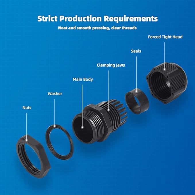 Cable Gland 20 Pack Plastic Waterproof Adjustable Connector 4-8mm PG9 Strain Relief Cord Connectors Joints Nylon with Gaskets