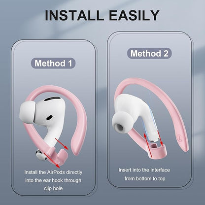 2 Pairs AirPods Ear Hooks for AirPods Pro 2, AirPods Pro, AirPods 4, 3, 2 & 1, Upgraded Anti Slip Sports Clip Hooks for AirPods 1, 2, 3, 4,Pro, Pro 2 – Pink