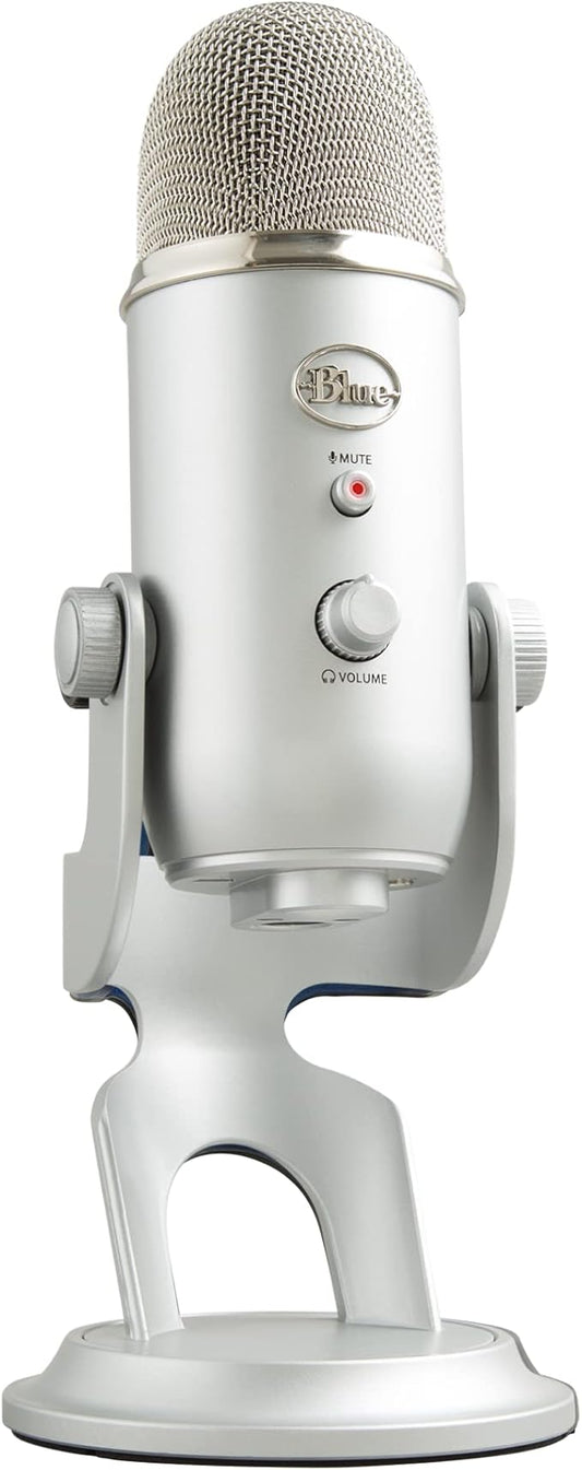 Logitech Creators Blue Yeti USB Microphone for PC, Mac, Gaming, Recording, Streaming, Podcasting, Studio and Computer Condenser Mic with Blue VO!CE Effects, 4 Pickup Patterns, Plug and Play - Silver