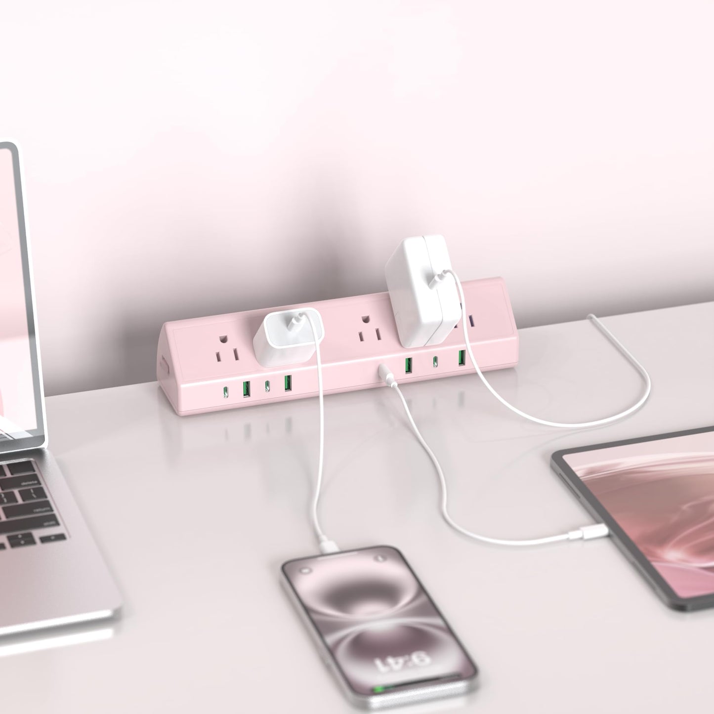 Jgstkcity Desk Clamp Power Strip USB C 45W,Surge Protector,Pink