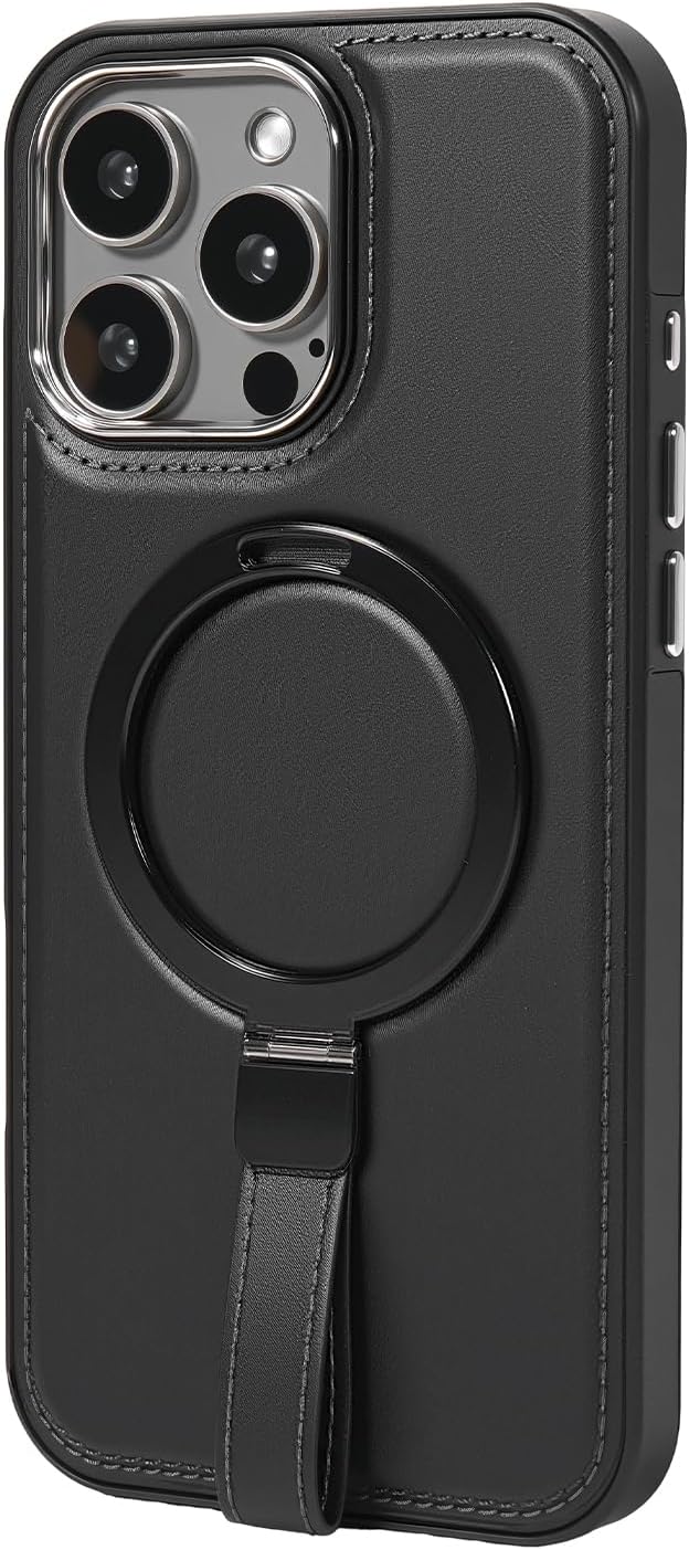 Leather Case, Suitable for iPhone 15 Pro Max Case, Invisible Magnetic Design, Equipped with a Lanyard and Foldable Stand, Black, Yellow and red (Yellow, iPhone 15 Pro Max)