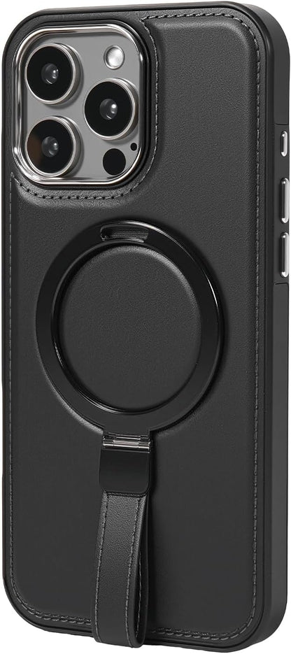 Leather Case, Suitable for iPhone 16 Case, Invisible Magnetic Design, Equipped with a Lanyard and Foldable Stand, Black, Yellow and red (Red, iPhone 16)