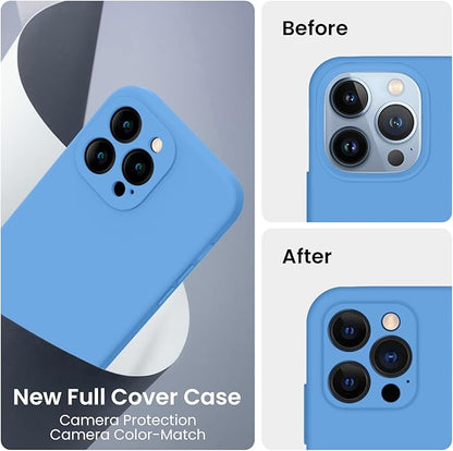 FireNova Designed for iPhone 13 Pro Max Case, Silicone [Camera Protection] Phone Case with [2 Screen Protectors], Soft Anti-Scratch Microfiber Lining Inside, 6.7 inch, Blue