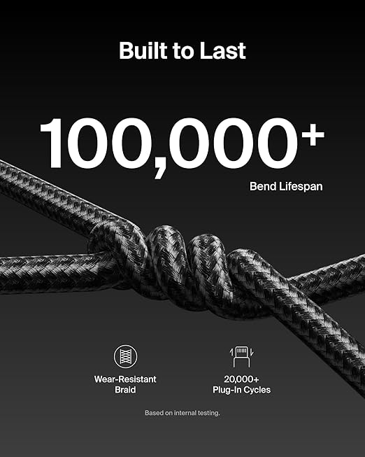 Belkin USB C to USB C Cable, 6.6ft, 240W - Type C Charger, iPhone Charger Cord, Soft, Braided, Flexible for iPhone 17, Galaxy S25, Pixel 10, MacBook, Chromebook, iPad Pro, Switch Steam Deck – Black