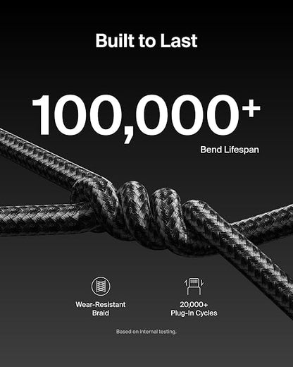 Belkin USB C to USB C Cable, 9.9ft, 240W - Type C Charger, iPhone Charger Cord, Soft, Braided, Flexible for iPhone 17, Galaxy S25, Pixel 10, MacBook, Chromebook, iPad Pro, Switch Steam Deck – Black