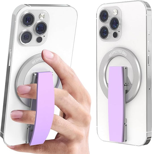 RESPECTED-BRO-Magnetic-Phone-Grip-Stand, Magnetic Phone Ring Holder Kickstand with Silicone Finger Strap, Compatibility for iPhone 17/16/15/14/13/12, Android, and More (Purple)