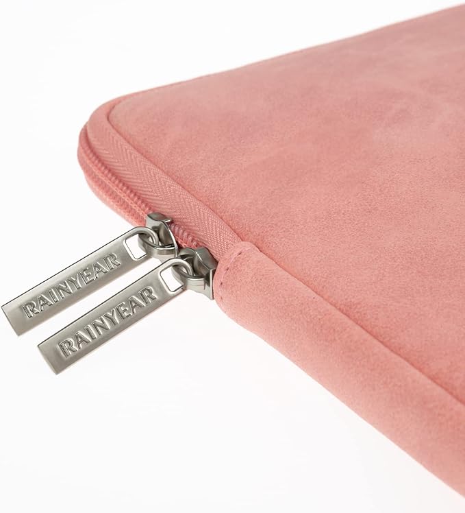 RAINYEAR 13 Inch Laptop Sleeve PU Suede Leather Case Protective Cover Water Resistant Carrying Bag Compatible with 13.3 Notebook Computer Chromebook,14" MacBook M1 M2 M3 M4,13.5 Surface Laptop(Coral)