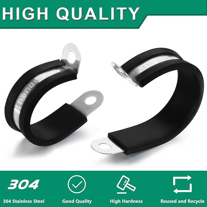 1/2-Inch Stainless Steel Rubber Coated Pipe & Wire Clamps (30pcs, Black, 13mm)