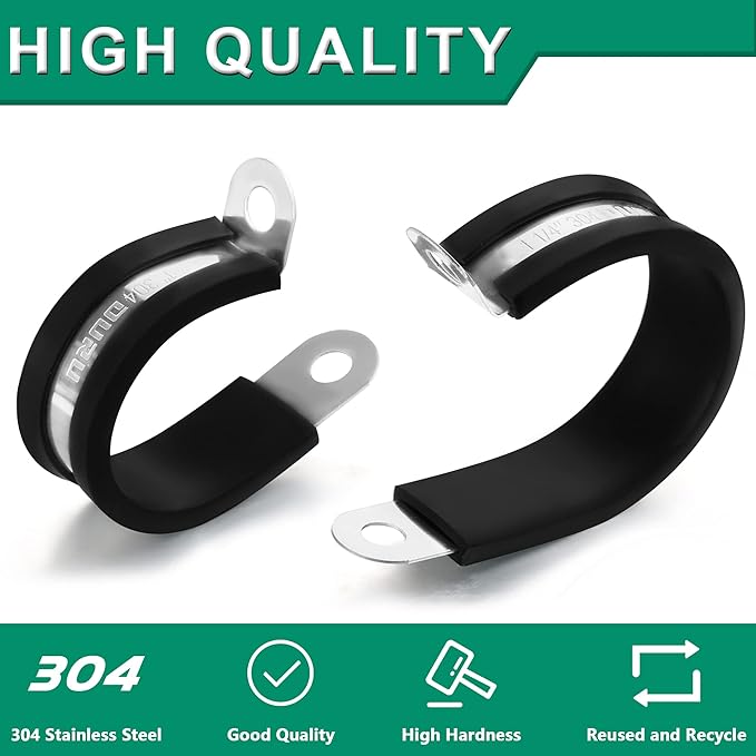 100PCS Cable Clamps 1/4 Inch 304 Stainless Steel Cable Clamps Rubber Coated Cushioned Insulated Cable Clamp,Automotive Wire Clamps,Pipe Clamps,Metal Clamp for Tube,Wire Cord Installation(6mm)