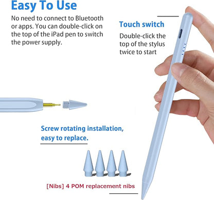 Stylus Pen for iPad 9th&10th - Fast Charge for iPad Pencil Palm Rejection Active Pen Compatible with (2018-2025) Apple iPad 6/7/8/9/10/11(A16), iPad Pro 11"/12.9"/M4, Mini 5/6, Air 3/4/5/M2/M3 (Blue)