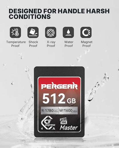 Pergear 512GB CFexpress 4.0 Type A Memory Card VPG200, Up to 1780MB/s Read Speed & 1600MB/s Write Speed for 4K 120P, 8K 30P Video Recording(Master Series), Compatible for Sony Alpha & FX Cameras