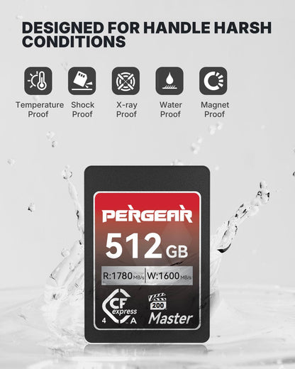 Pergear 512GB CFexpress 4.0 Type A Memory Card VPG200, Up to 1780MB/s Read Speed & 1600MB/s Write Speed for 4K 120P, 8K 30P Video Recording(Master Series), Compatible for Sony Alpha & FX Cameras
