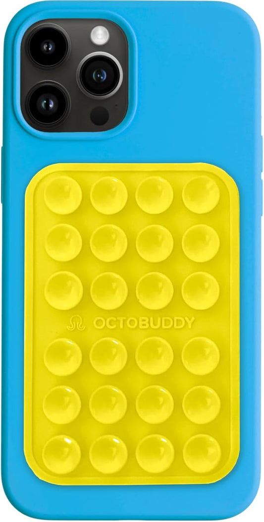 OCTOBUDDY Classic MAX - Silicone Suction Phone Case Adhesive Mount - Hands-Free, Strong Grip Holder for Selfies and Videos - iPhone and Android Compatible - 2.6″ x 3.9″, Canary Yellow