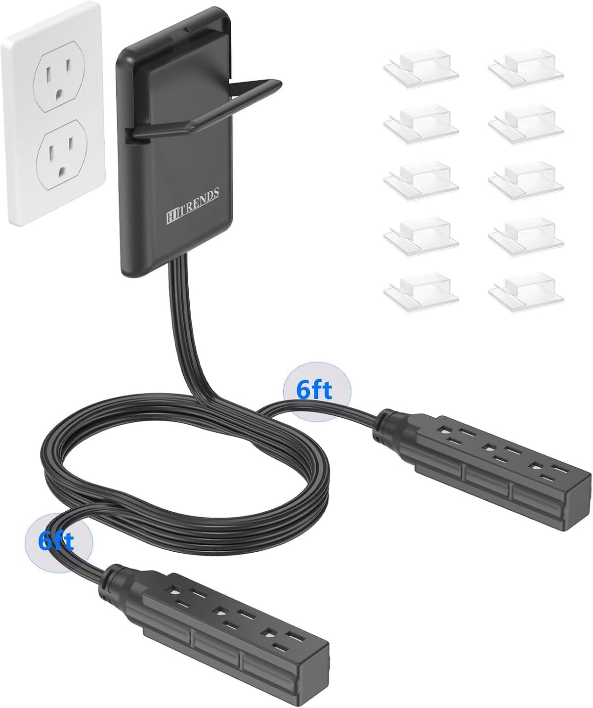 6FT Ultra-Thin Flat Plug Power Strip with 5 Outlets & 3 USB Ports | Child & Pet-Safe, 1625W, Wall-Mounted Cord Organizer, Universal Size Outlet & Plug Concealer with Cord Clips(UL Listed)