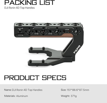 Tilta Top Handle Compatible with DJI Ronin 4D | Additional Grip & Accessory Mounts | 4D Monitor Compatible | Hydra Alien Ready | Lightweight & Durable ES-T09-TH