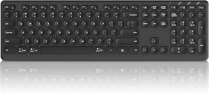 K9300 Wireless Bluetooth Keyboard (USB+BT1+BT2), Support Multi Device Switching, Full Size, Scissor-Switch Keys Silent Design for Computer, Laptop, MacBook and iPad.(Black) (K9300)