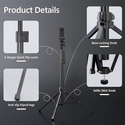 EMART 70" Flexible Phone Tripod for iPhone, Overhead Cellphone Holder &Camera Stand with Gooseneck and Remote, Selfie Stick for Video Recording, Live Streaming, Cooking, Vlogging, Fitness