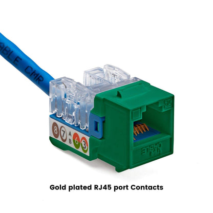 TRUE CABLE Cat5e Keystone Jack, Unshielded (UTP), 90 Degree Punch-Down, PoE++ (4PPoE) 100W, UL Listed, ETL Verified, ANSI/TIA Certified, Modular RJ45 Female, Green, 24 Pack