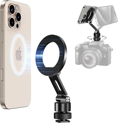 elitehood Magsafe Phone Tripod Mount Adapter with 360° Rotatable Cold Shoe & 1/4” Screw, Magnetic Camera Phone Mount, Aluminum iPhone Holder for Tripod Camera Video Recording Live Streaming Vlogging