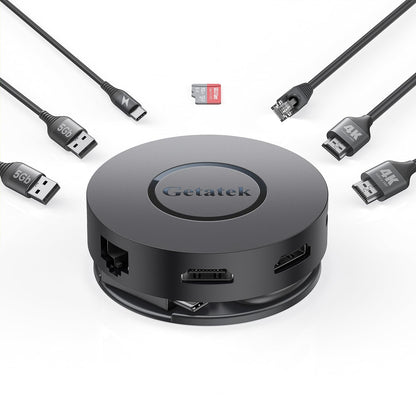 Getatek USB C Hub, 7 Ports Multiport Adapter with Dual HDMI Adapter, Type-C 100W PD Charging, 2* USB 3.0,Gigabit Ethernet, Card Reader, USB-Dongle for MacBook Pro/Air (USB C Dock Dual HDMI)