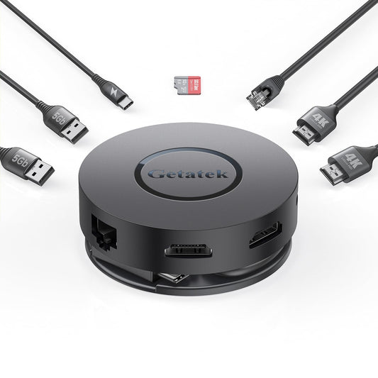 Getatek USB C Hub, 7 Ports Multiport Adapter with Dual HDMI Adapter, Type-C 100W PD Charging, 2* USB 3.0,Gigabit Ethernet, Card Reader, USB-Dongle for MacBook Pro/Air (USB C Dock Dual HDMI)