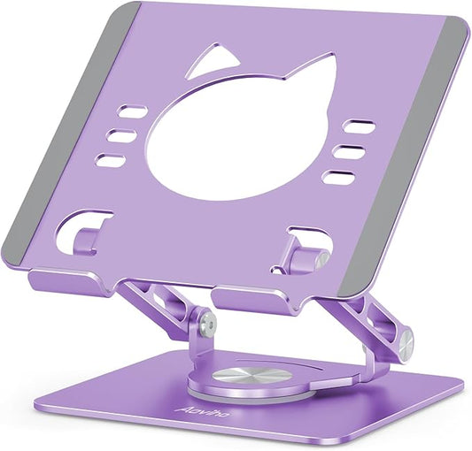 Aoviho Tablet Stand 360° Rotating Aluminum Holder - Adjustable, Portable & Foldable Monitors Stand for iPads, Compatible with 4-13.3" Tablets, Purple
