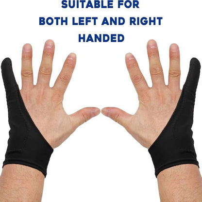 AKX Artist Glove Large - 2 Pack Palm Rejection Drawing Gloves for Graphic Tablet, iPad - Smudge Guard, Reduce Friction, 1-Finger, Elastic Lycra, Good for Left and Right Hand, Black | AK-01