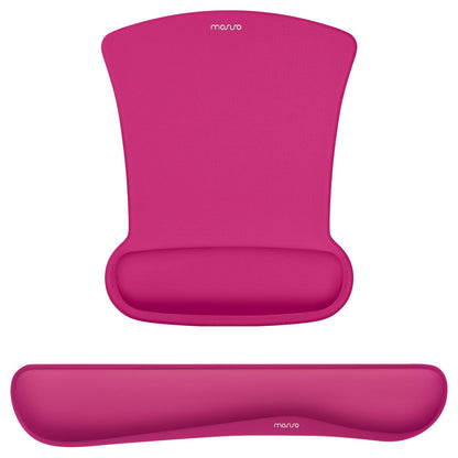 MOSISO Wrist Rest Support for Mouse Pad & Keyboard Set, Ergonomic Mousepad Non-Slip Base Home/Office Pain Relief & Easy Typing Cushion with Neoprene Cloth & Raised Memory Foam, Rose Red