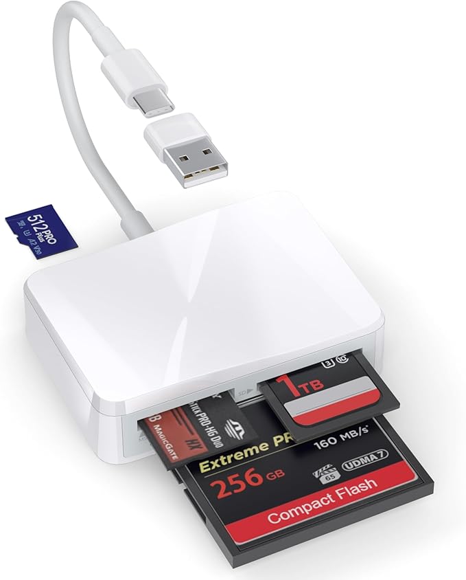 SD Card Reader, 4 in 1 USB C to CF/SD/TF/MS Card Reader with USB to USB C Adapter Memroy Card Reader for iPhone 15/16 Pro Max iPad Pro MacBook Pro/Air iMac M1/M2/M3/M4 Android Phone/Tablet PC