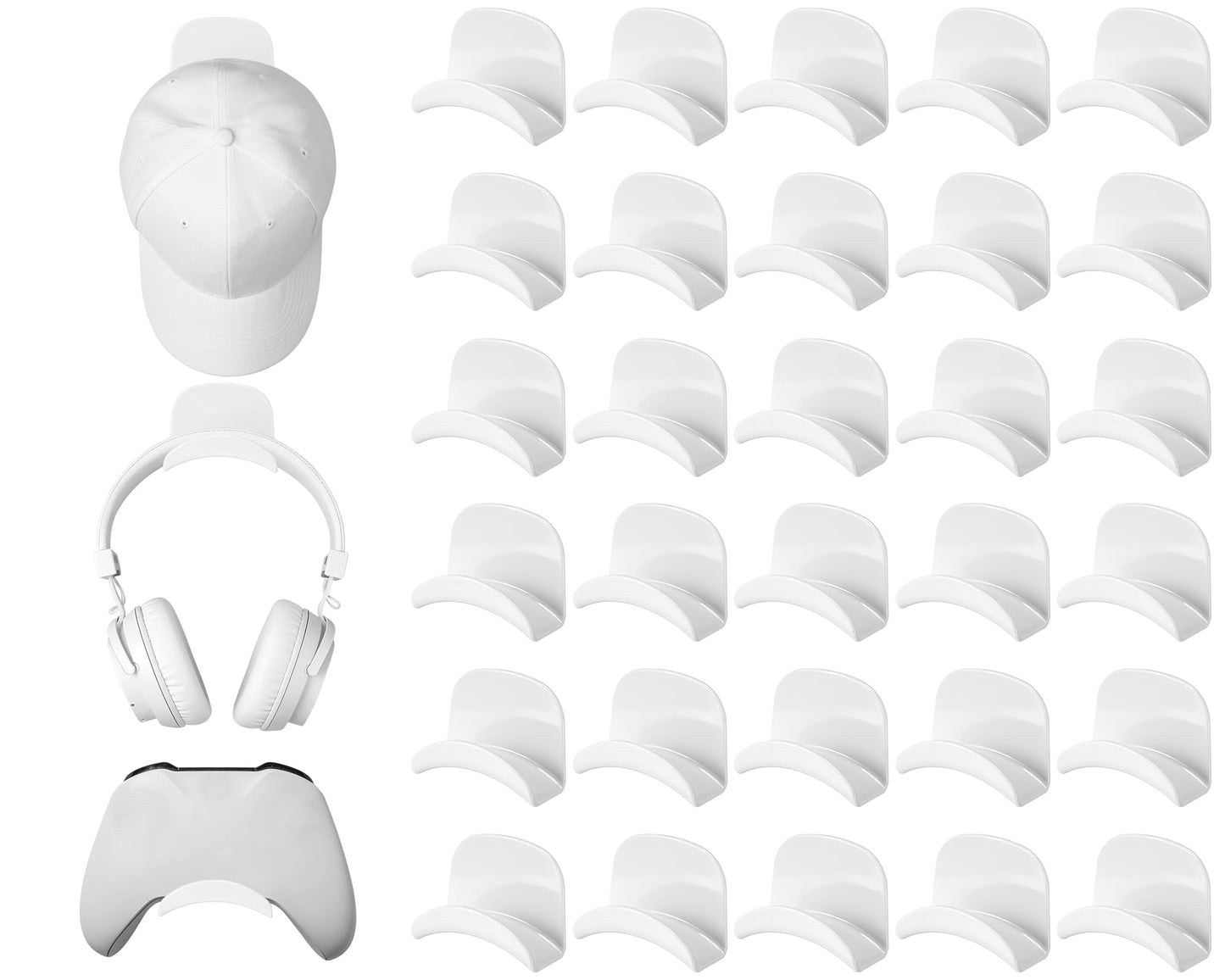 Wonderjune 30 Pcs Headphone Hanger Holder Desk Adhesive Headphone Hook Graduation Wall Hook Mount Strong Universal Acrylic Holder Hooks for General Purpose Game Earphone Controller(White)
