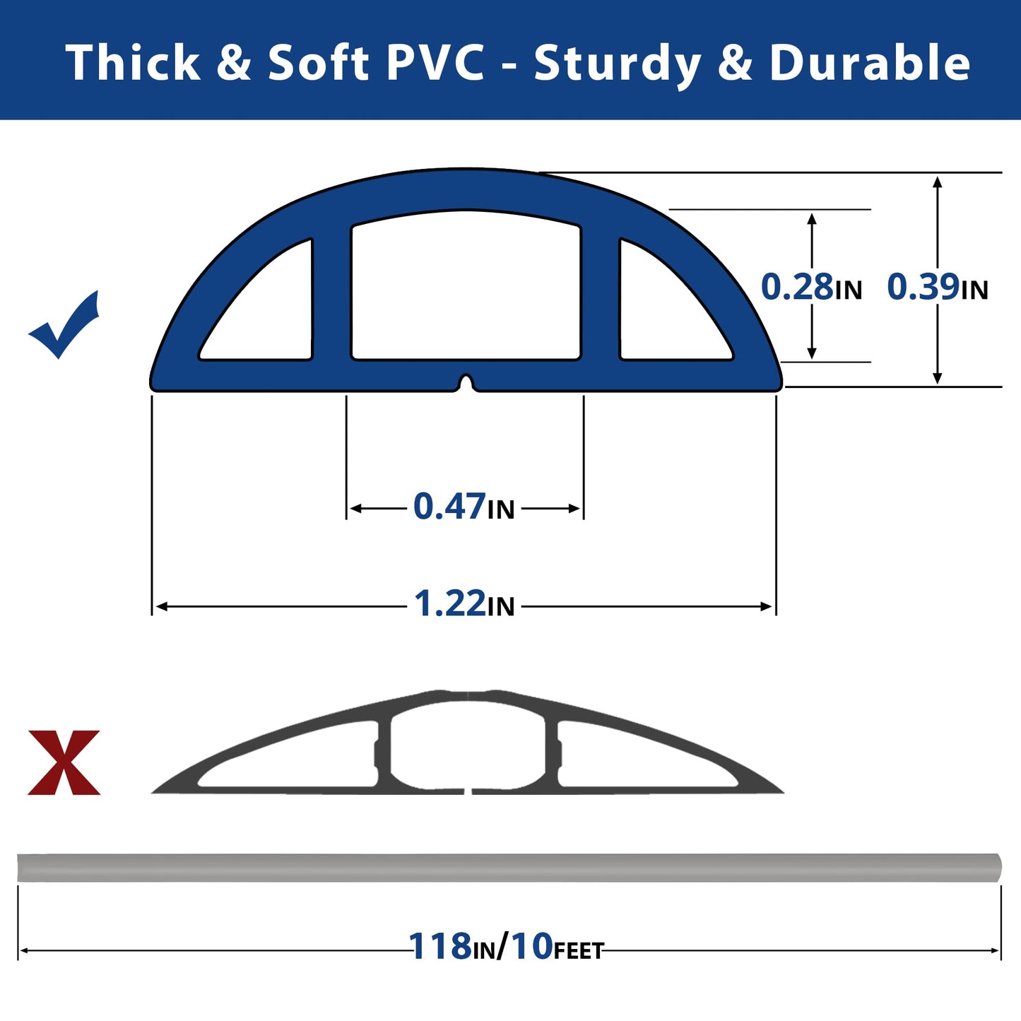 Floor Cord Cover 10ft, Cord Hider Floor Grey, Cable Management Prevent Trips, Cable Cover Wire Covers for Electric Power Cords, Wire Protector Cavity W0.47in x H0.28in