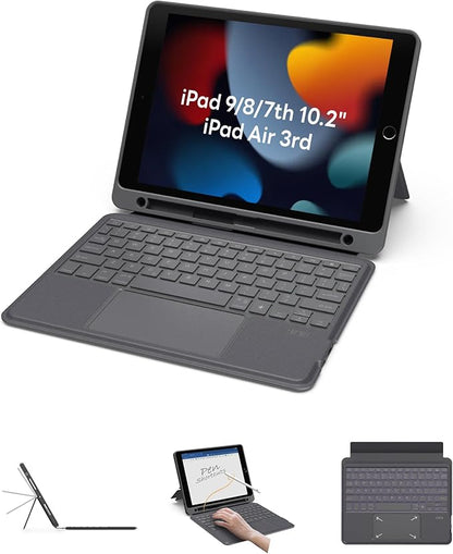 EIP Bluetooth Keyboard Case for iPad 10.2 inch (7th/8th/9th Gen) & iPad Air 10.5 inch (3rd Gen), 10.2 "Magnetic Detachable Cover with Trackpad, 7-Color Backlit Keys, Slim Protective Smart Case