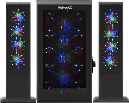 Magnavox MHT990 2.1 Home Entertainment System with Bluetooth Wireless Technology and Color Changing Lights in Black | AUX Port | Subwoofer with 2 Speakers | Pulsing Lights |