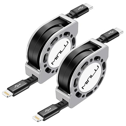 MINLU USB Type C to Lightning Cable 4Ft 2Pack, Retractable iPhone Charger Fast Charging for Retractable Car USBC iPhone Cord for iPhone14/13/12/11 Pro Max/XS/XR/X/iPad/CarPlay