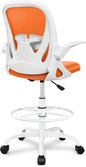 Primy Drafting Chair Tall Office Chair with Flip-up Armrests Executive Ergonomic Computer Standing Desk Chair with Lumbar Support and Adjustable Footrest Ring (Sunset Orange)
