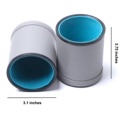 5 Pack PU Leather Dice Cups Felt Lining Quiet Shaker with 30 Dot Dice for Bar Party Yahtzee Farkle Dice Games, Grey