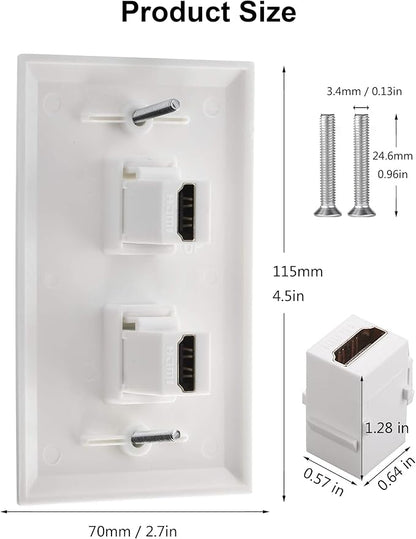 HDMI Wall Plate, 2 Port 4K HDMI Keystone Female to Female Wall Plate-White