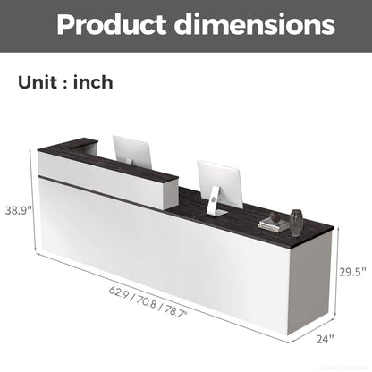 Nuipesn 71" Modern Reception Desk with Counter, Lockable Drawer, Keyboard Tray & Cable Grommet, Right Layout, White + Black