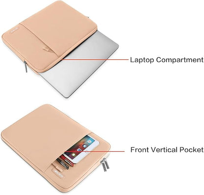 MOSISO Laptop Case 13.3 inch, 13-13.3 inch Laptop Sleeve Compatible with MacBook Air/Pro 13 / Pro 14, HP Dell ASUS Lenovo Notebook, Polyester Vertical Computer Sleeve Bag with Pocket, Peach Fuzz