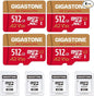 [5-Yrs Free Data Recovery] GIGASTONE 512GB Micro SD Card 4-Pack, 4K Camera Pro, A2 V30 Compatible with Gopro, Dash Cam, DJI, Drone, Security Camera, Speed Up to 100MB/s, UHS-I U3 C10, with Adapter