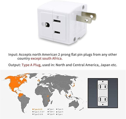 SYCON Adapter Outlet Extender, 2-Prong to 3-Prong Mini Wall Plug, Multi Outlet Splitter with 3 Outlets